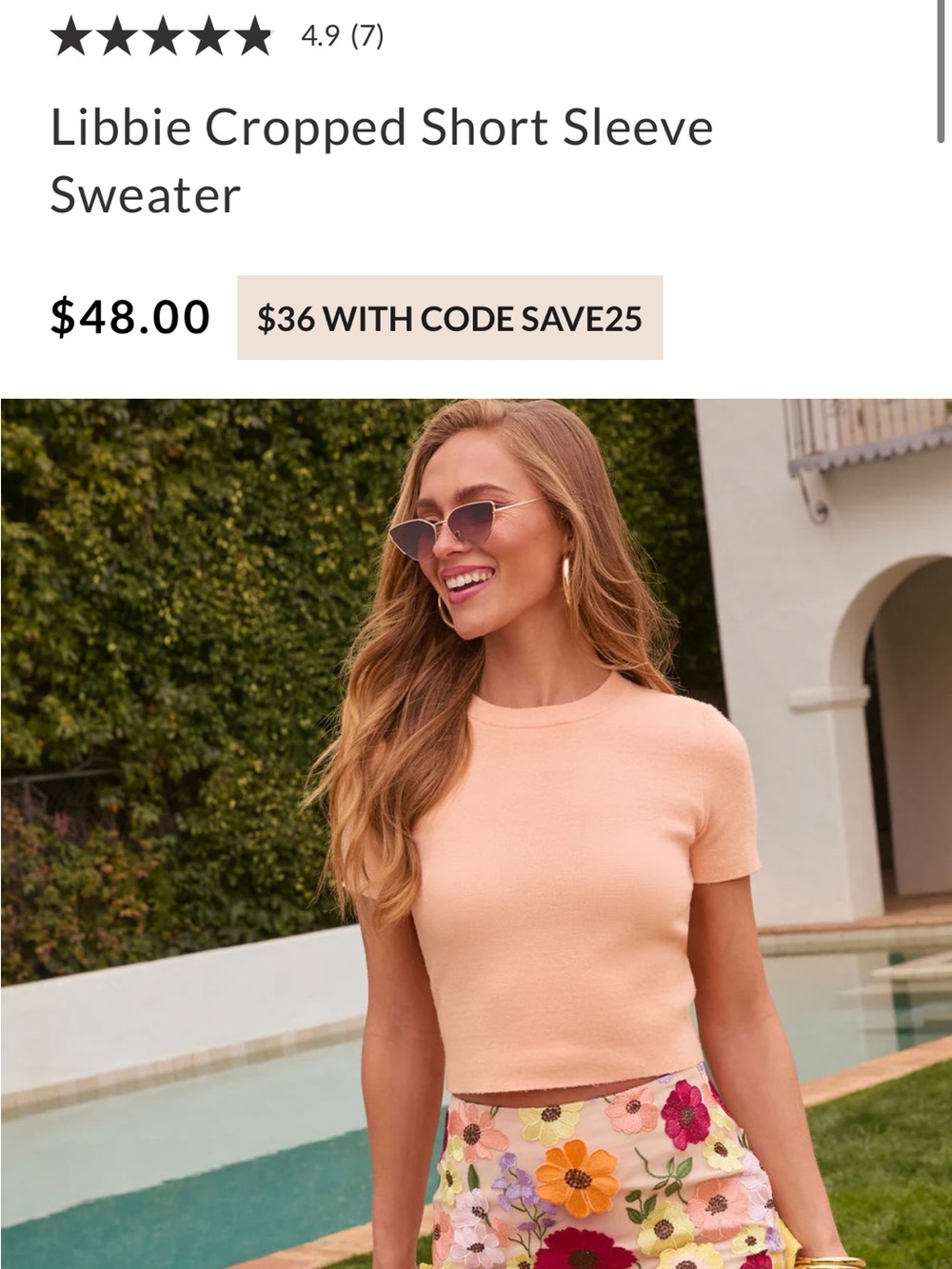 Vici Peach Cropped Short Sleeve Sweater